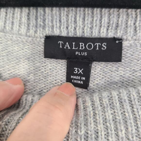 Talbots Snowflake Mock Neck Sweater 3X Gray White Cotton Blend Winter - Picture 3 of 8